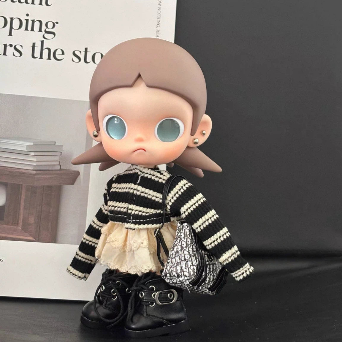 Doll Clothes black and white striped dress set