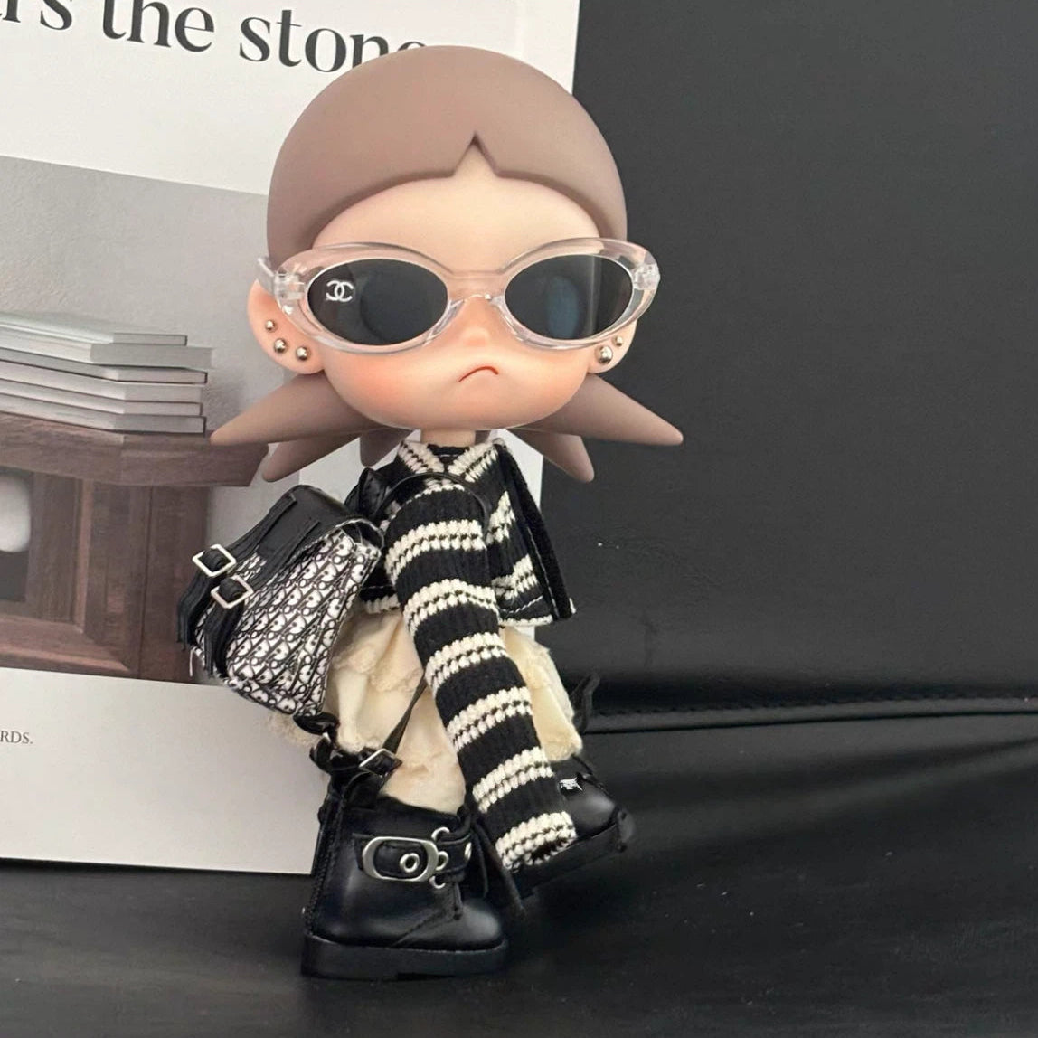 Doll Clothes black and white striped dress set